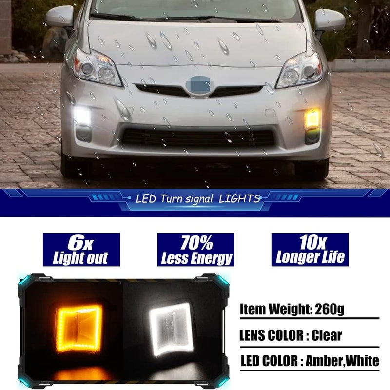 TurningMax For 2010 2011 Toyota Prius Front bumper Turn Signal Lights Parking Lamps Switchback 2 in1 Amber/white Led Clear Lens 8151147020, 8151147022 - Image 3
